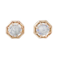 Yellow Gold Rainbow Moonstone Studs